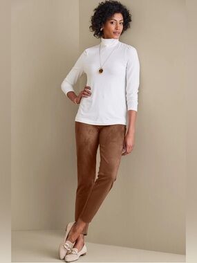 Soft Surroundings size Large faux Suede-Look Straight Leggings in Brown